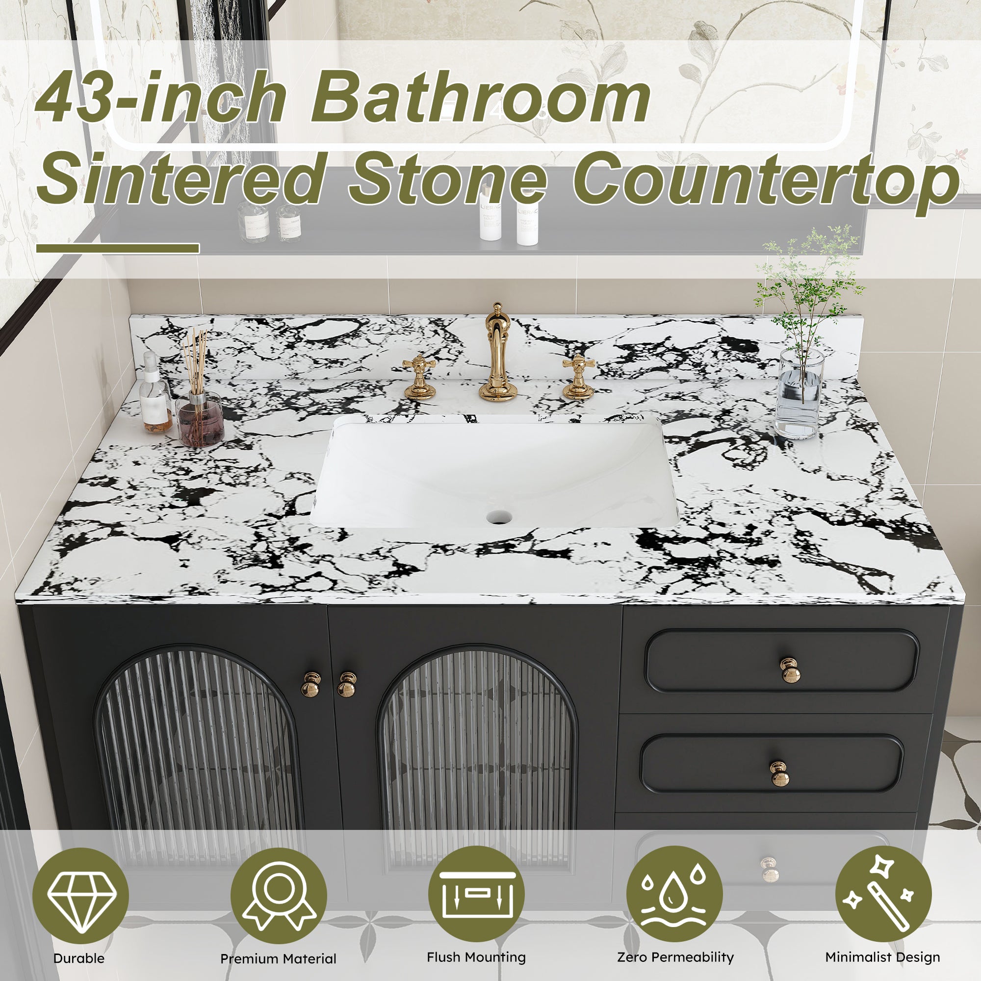 43"x22" Bathroom Vanity Top with Undermount Sink and Backsplash