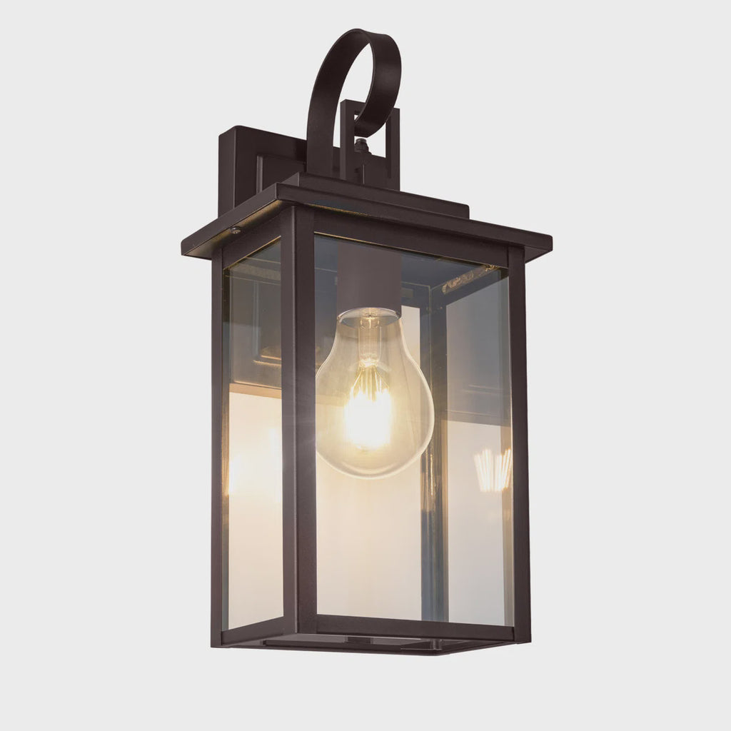 Oil-Rubbed Bronze Outdoor Wall Light, 15-Inch Height, Tempered Glass