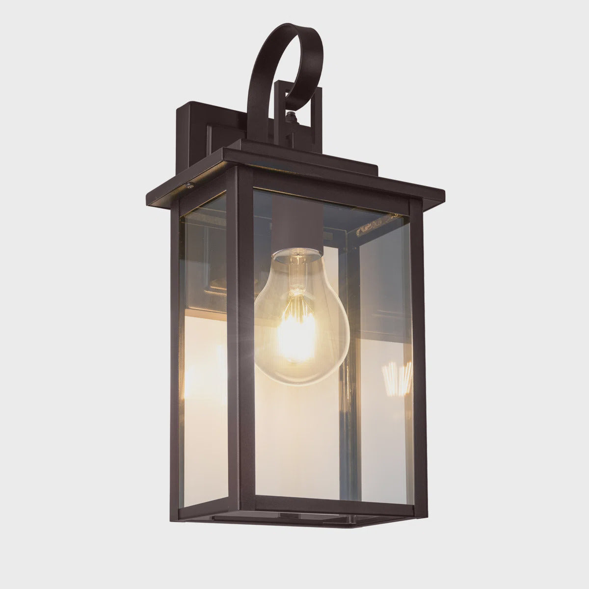 Oil-Rubbed Bronze Outdoor Wall Light, 15-Inch Height, Tempered Glass