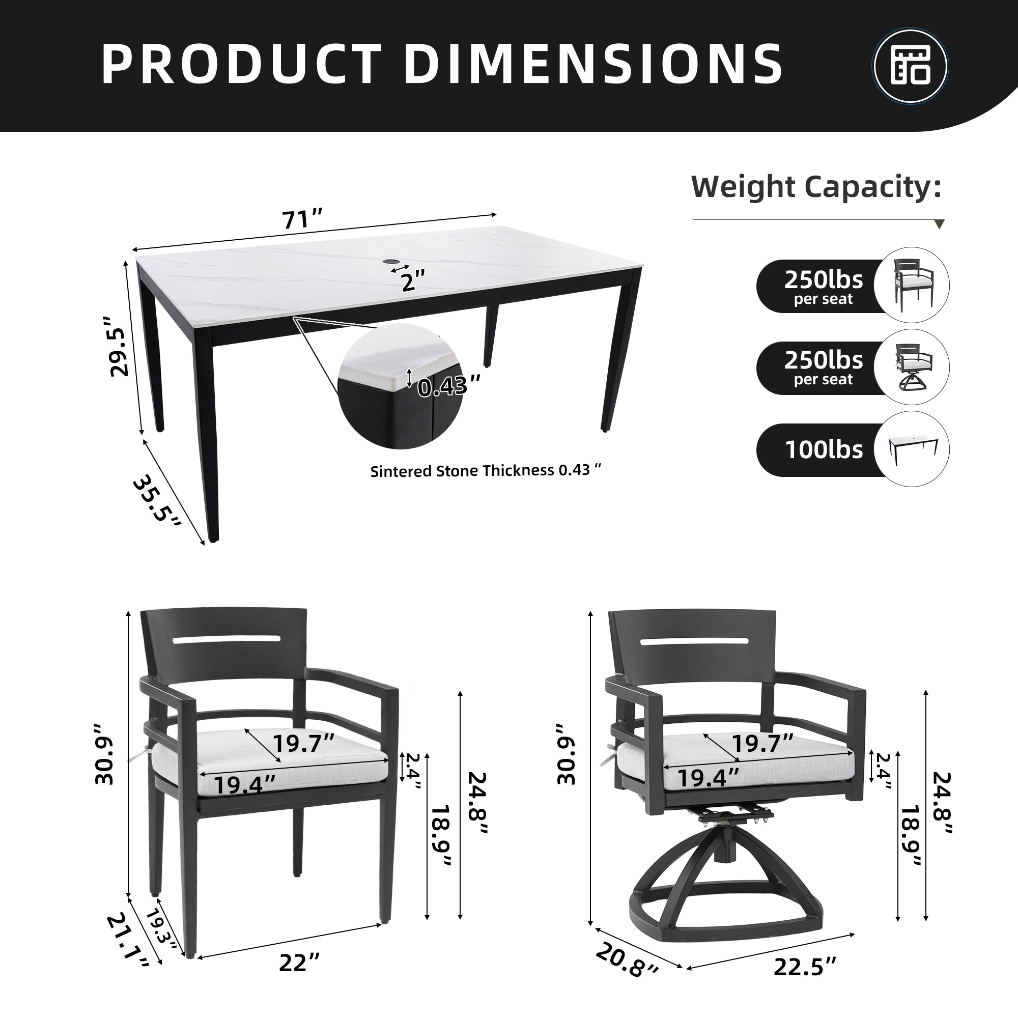 Modern 7PC Outdoor Patio Aluminum Dining Set