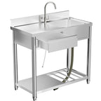 304 Stainless Steel Outdoor Utility Sink With Workbench & Storage Shelf