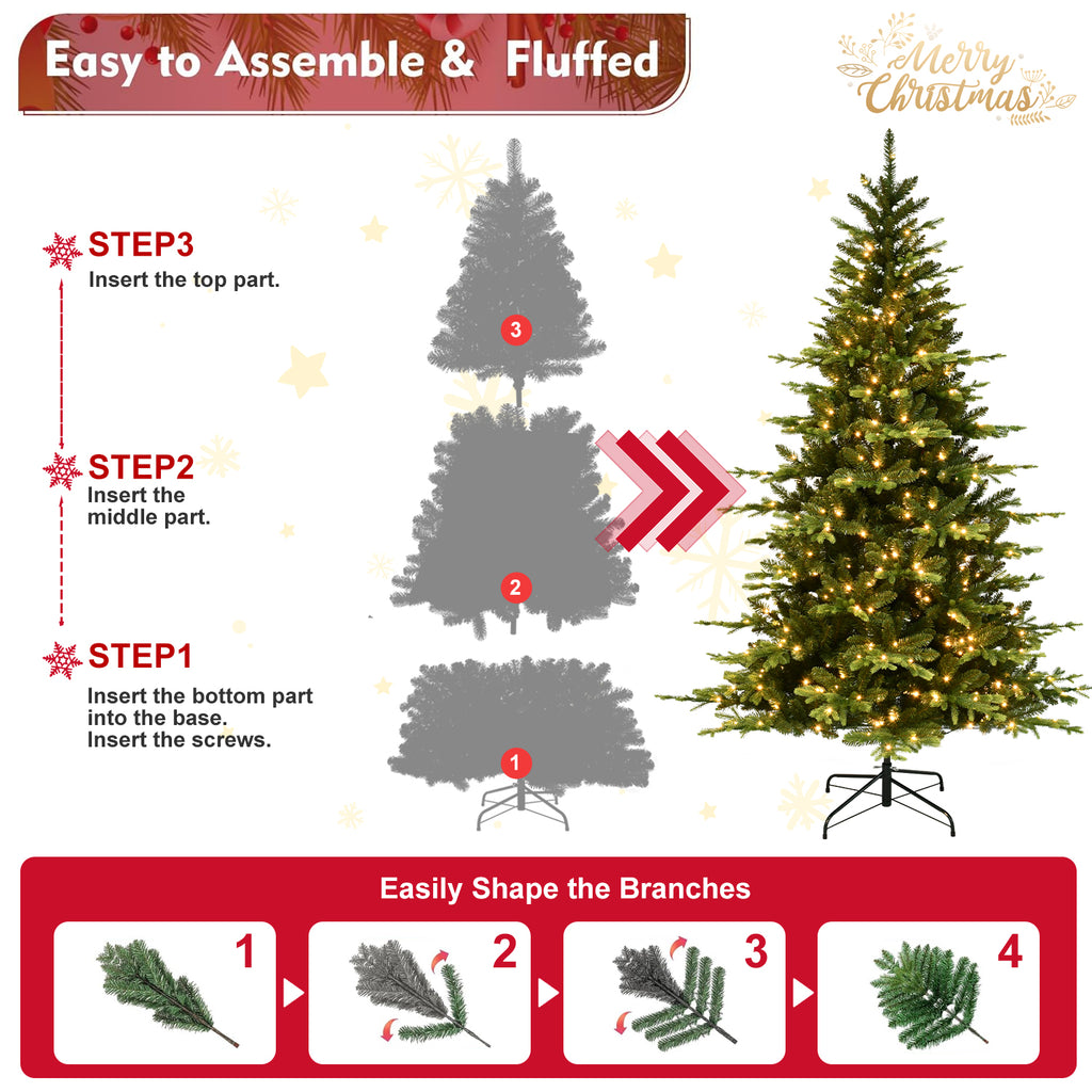 6-Foot Hinged Artificial Christmas Tree, 1608 Tips, 350 Warm White LED Lights