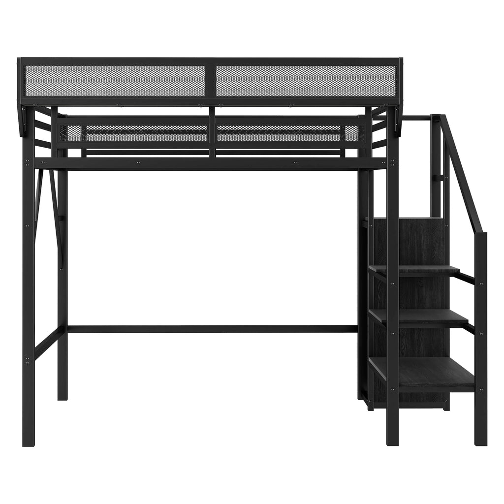 Twin Size Loft Bed with Stairs and Storage