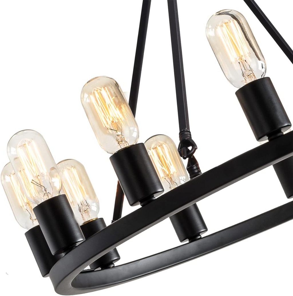 Wagon Wheel Chandelier, 24.2-Inch, 12-Light, Black Metal