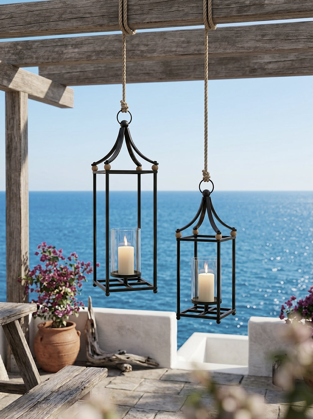 Set of 2 Arched Iron Lanterns