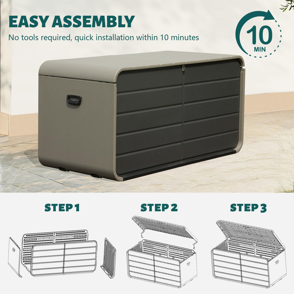 200 Gallon Plastic Deck Box with Lock, Wheels & Waterproof Lid
