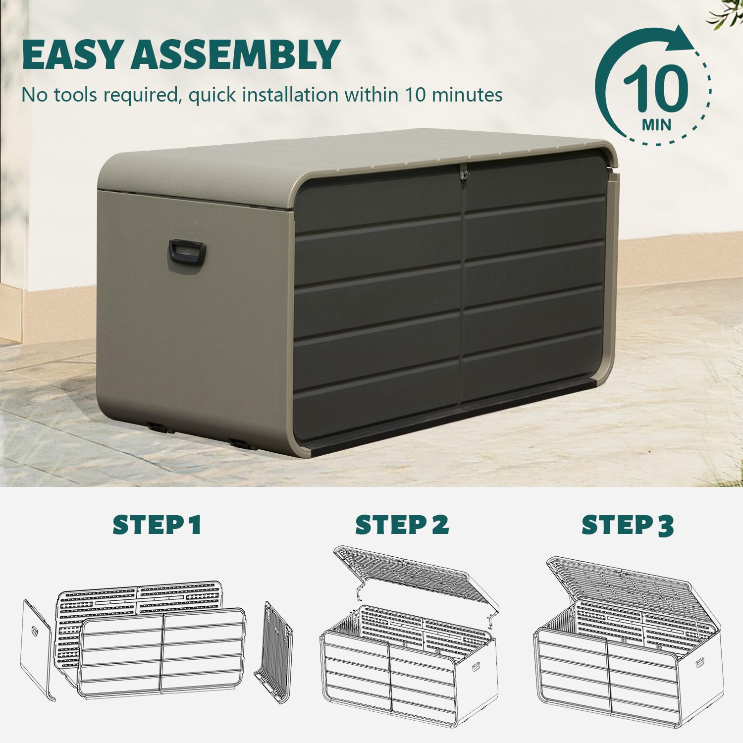 200 Gallon Plastic Deck Box with Lock, Wheels & Waterproof Lid