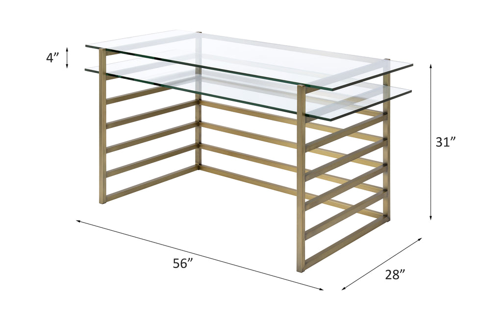 Shona Clear Glass Top & Antique Writing Desk