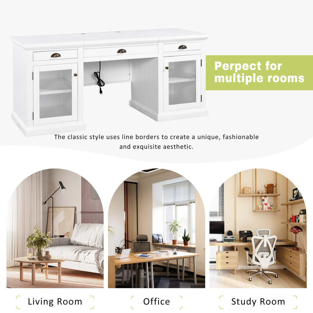 67" Modern Executive Desk with Glass Doors and Drawers