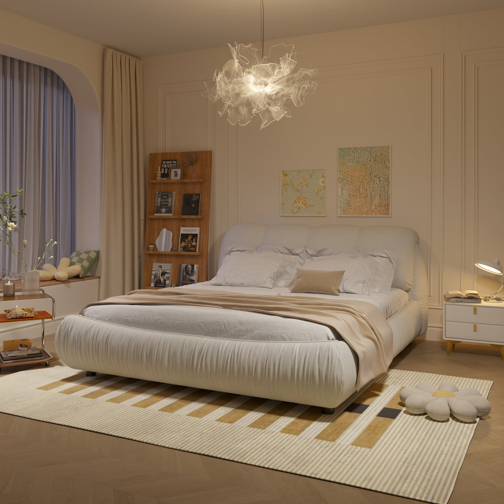 Queen Size Luxury Upholstered Platform Bed with Oversized Padded Backrest