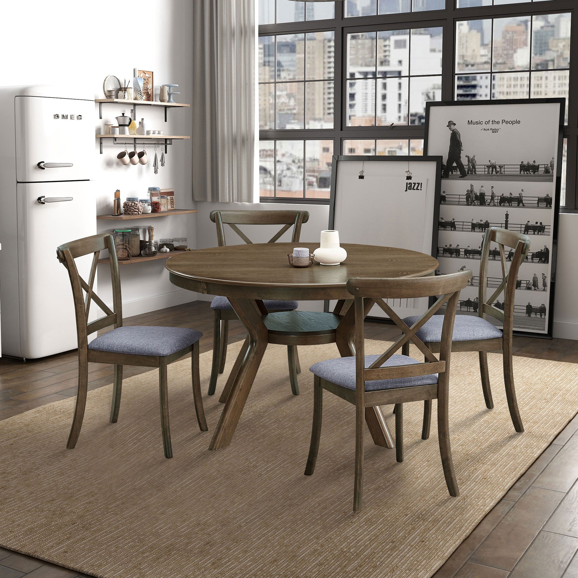 47.24'' Round Rubber Wood Dining Table for 4-6