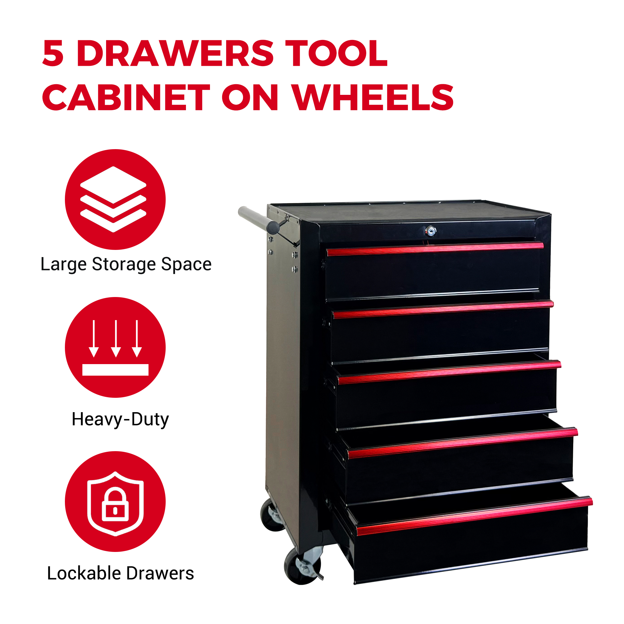 Rolling Metal Tool Chest with 5 Drawers