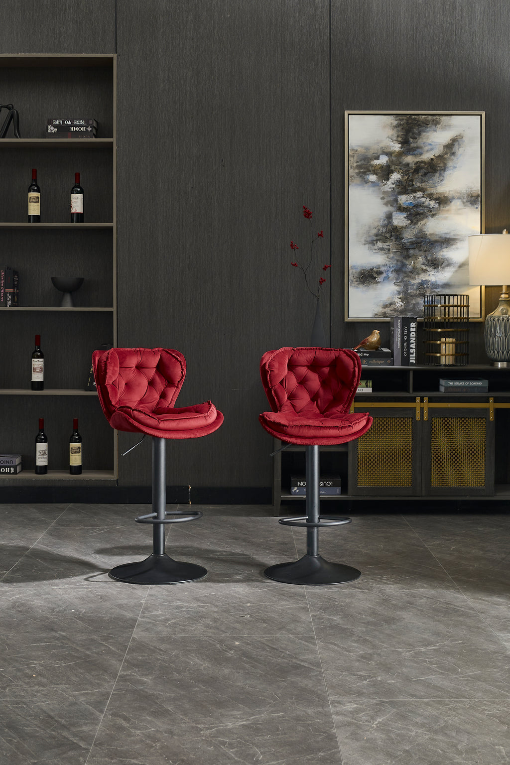 Set of 2 Bar Stools with Powder Footrest
