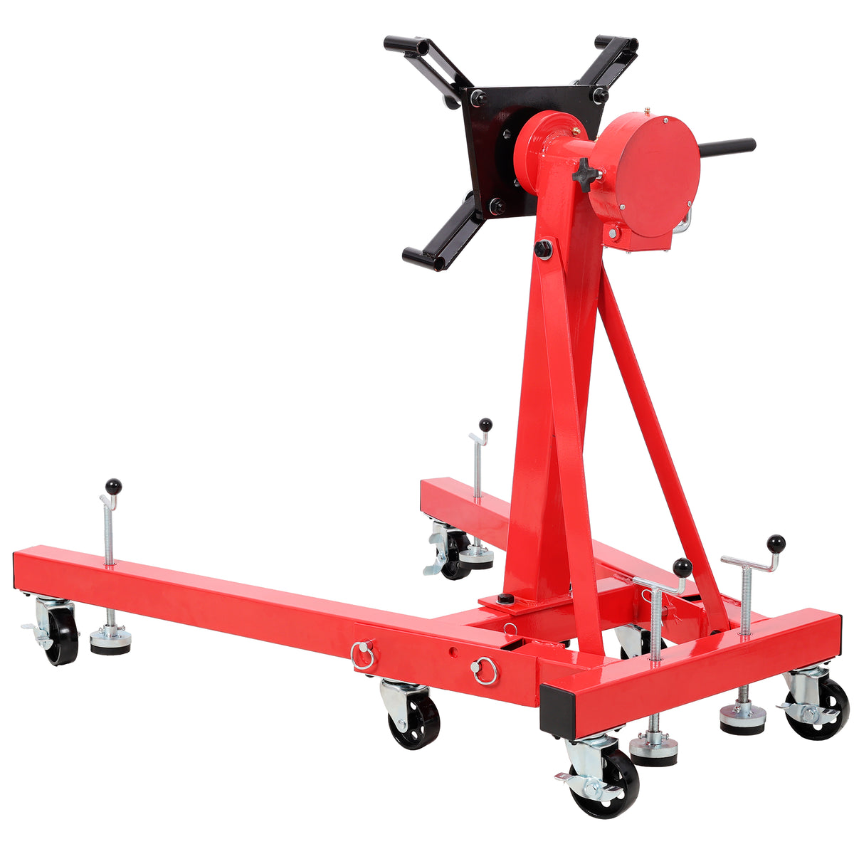 1500-lb Folding Engine Stand, Geared Rotating Head, 360-Degree Adjustable, Red