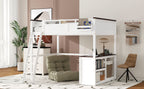 Queen Size Loft Bed With Desk, Open Shelf And Storage Box