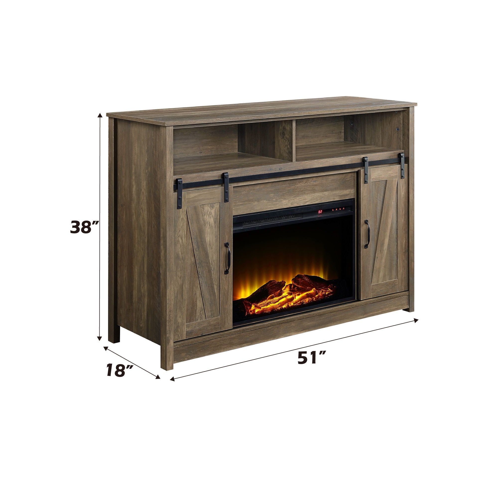 Tobias - Fireplace With Shelf Storage - Oak
