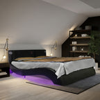 Faux Leather Upholstered Platform Bed Frame with LED Lighting
