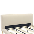 Beige Chunky Headboard Bed Frame, Solid Rubberwood Legs, Cal-King