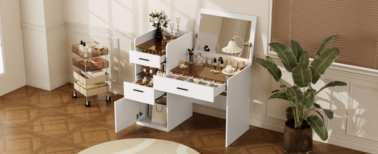 3-in-1 Vanity Desk with Flip Top Mirror