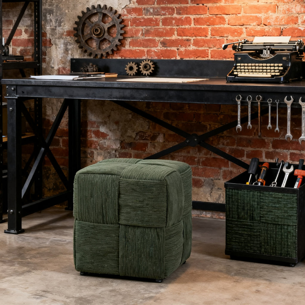 Ottoman Foot Rest Soft and Comfortable Corduroy Stool - Green
