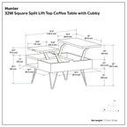 Hunter Solid Mango Wood Lift Top Square Coffee Table in Umber