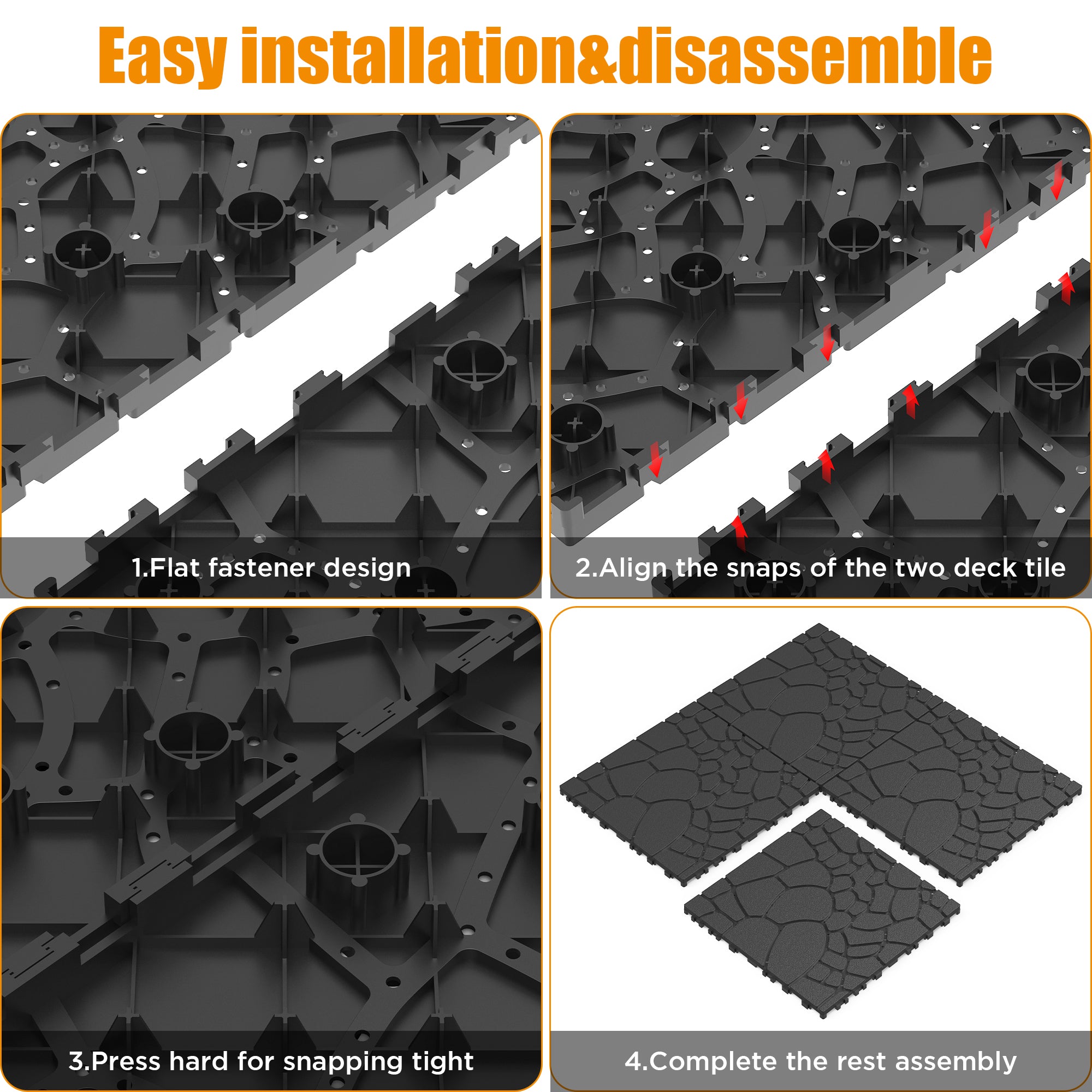 Stone Texture 12" Patio Deck Tiles - Set of 44