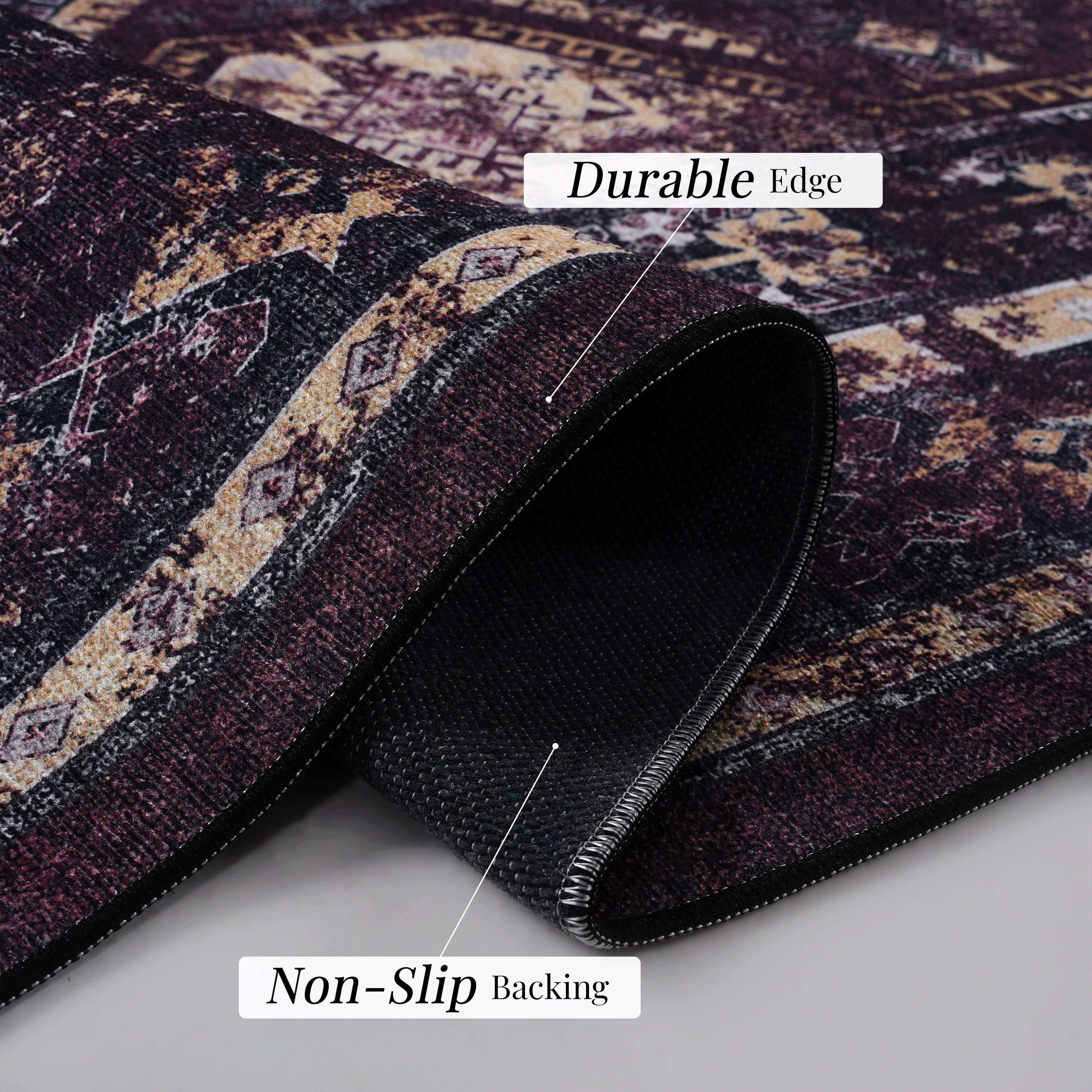 MAVAL Burgundy Washable Rug 9x12 Area Rug