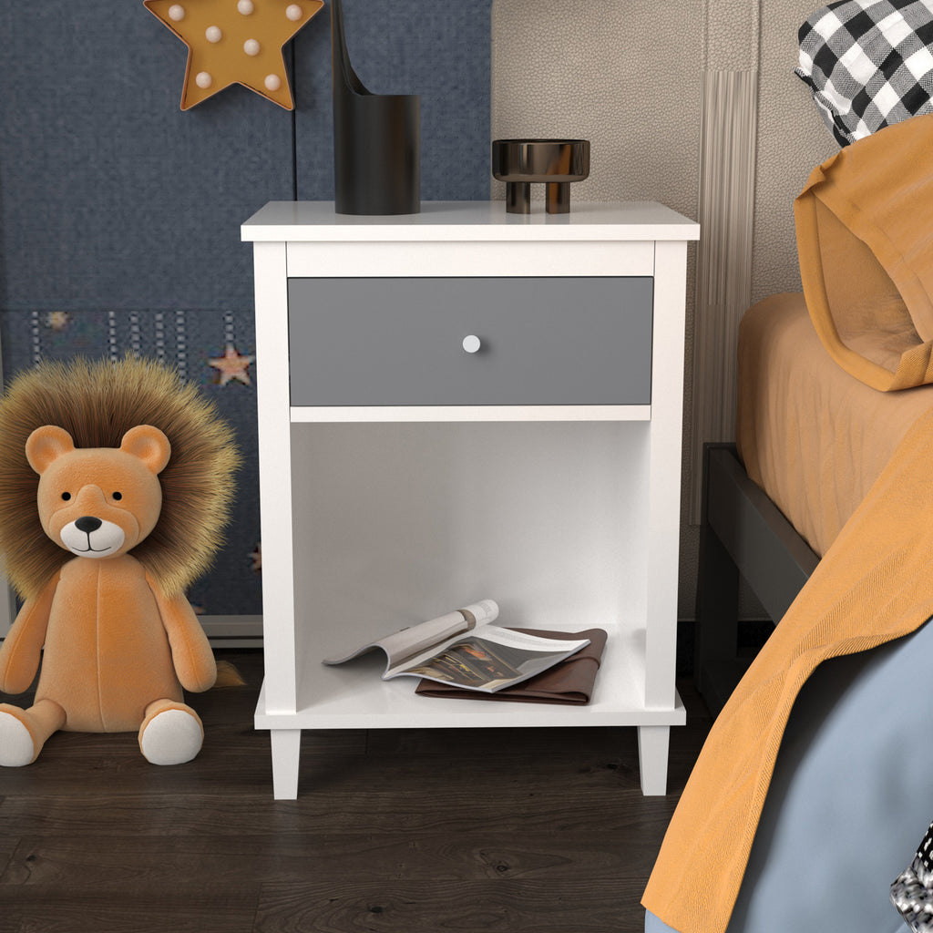 26.77"H Wooden Nightstand with One Drawer One Shelf for Kids & Adults