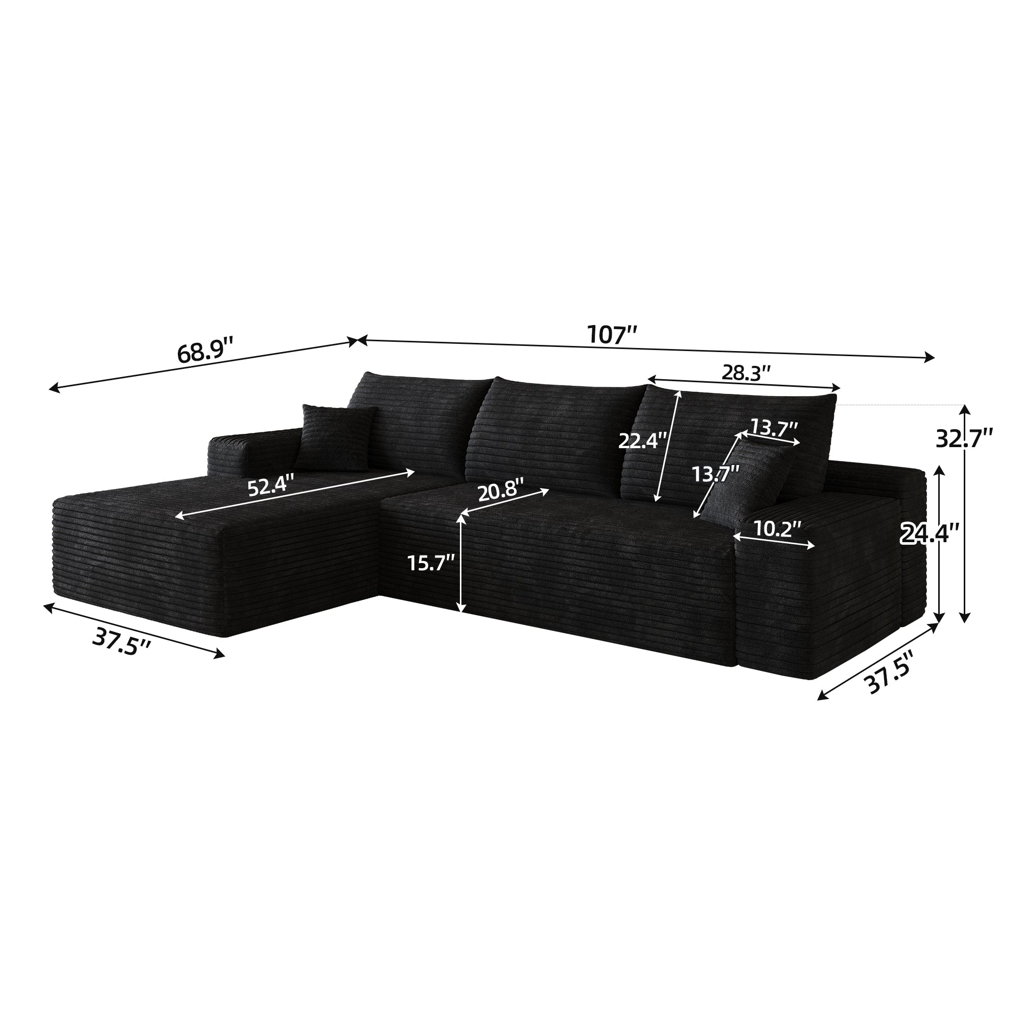107" Cloud Sectional Couch with L-Shape Chaise