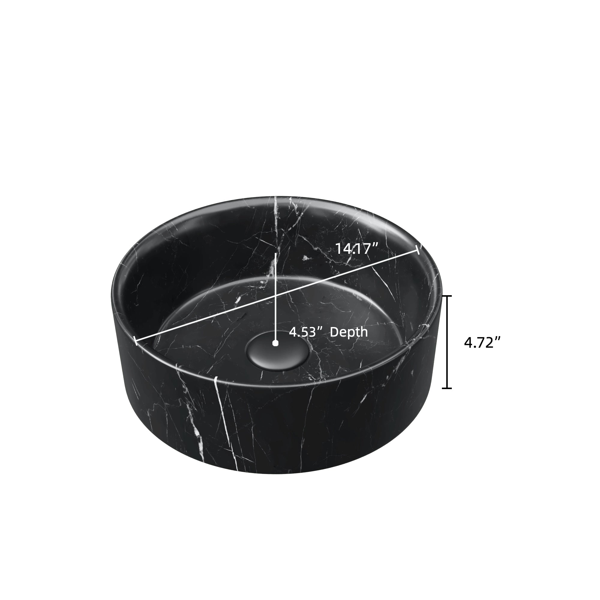 14'' Bathroom Round Ceramic Sink with Stone Pattern