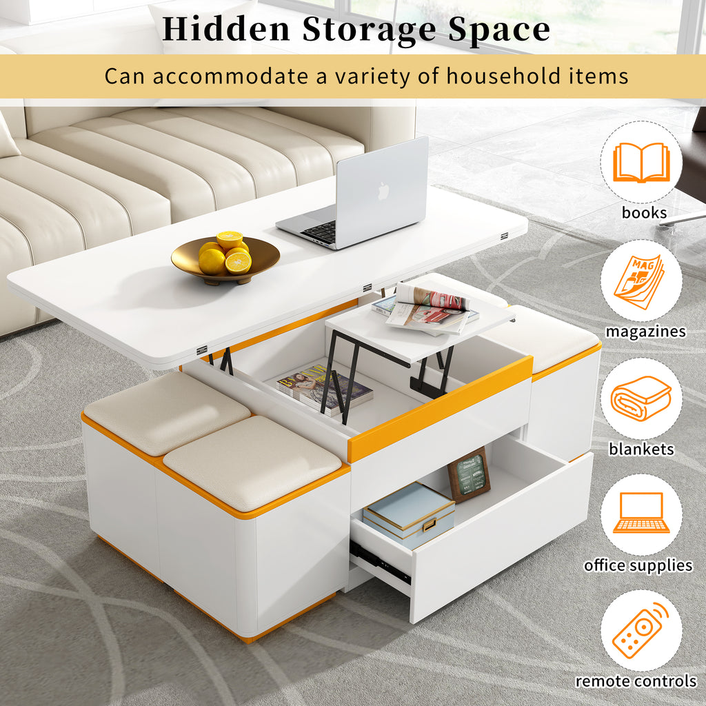Vibe Haus Lift-Top Coffee Table with Storage Stools
