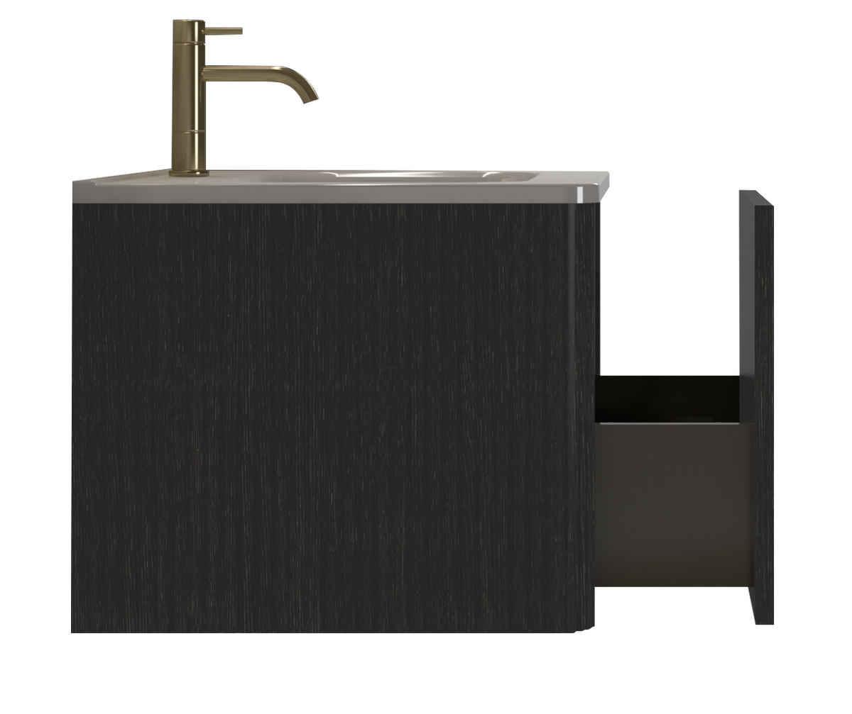 Etna 24-Inch Floating Bathroom Vanity, Black Melamine with White Ceramic Sink