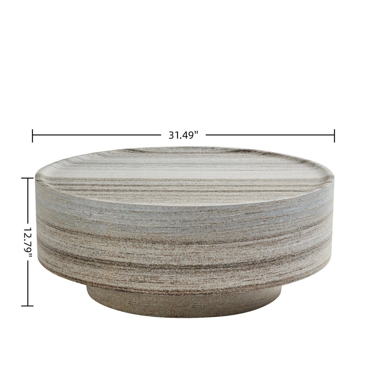 Round 31.5" Coffee Table, Light Gray Fiberglass with Stone Texture