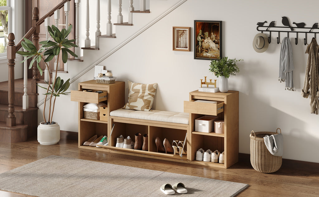 TREXM All-in-One Entryway Storage Bench with Cushion