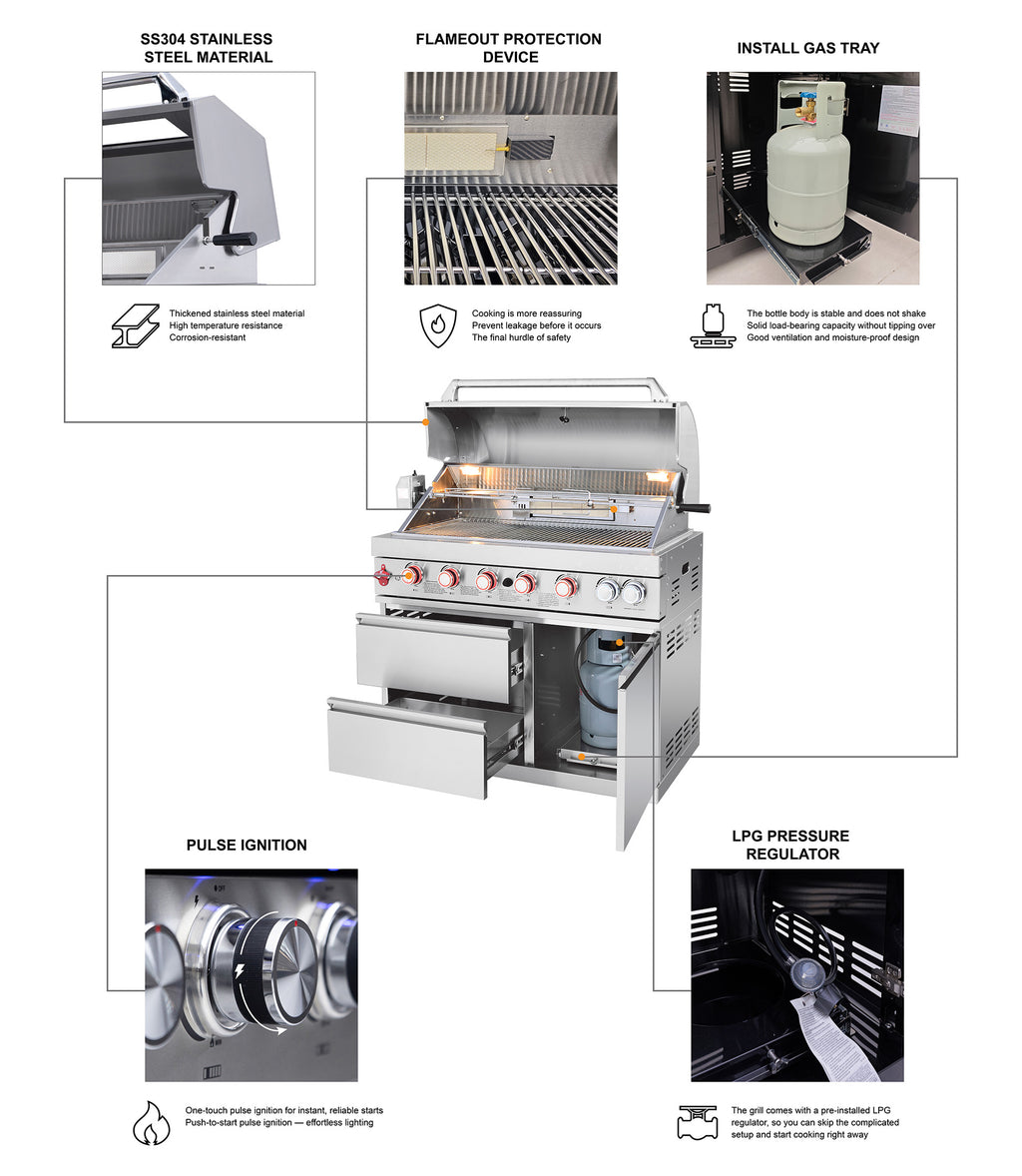 Outdoor Kitchen Island with 6+1 Burner Propane Gas BBQ Grill