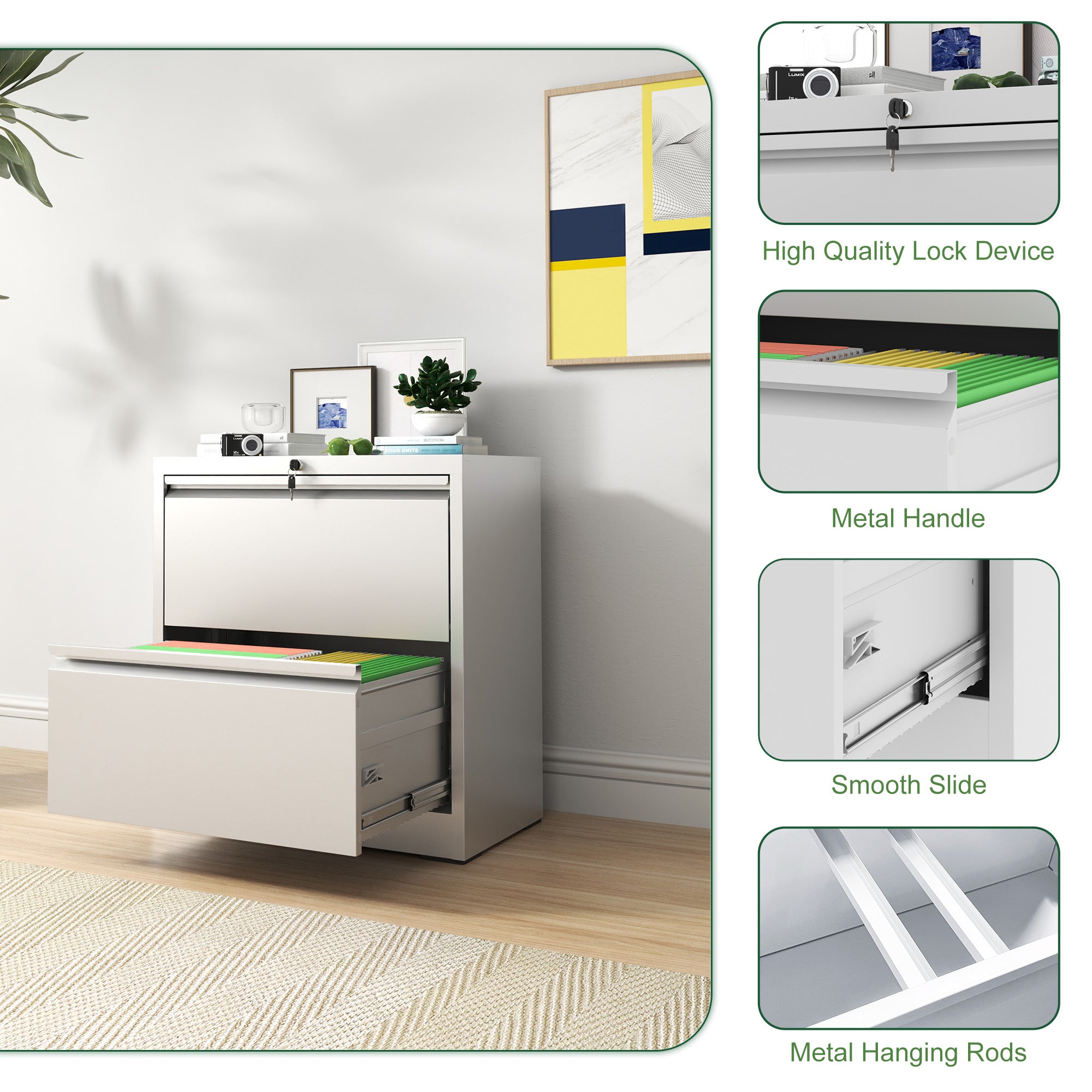 2 Drawer Lateral File Cabinet with Lock
