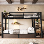 Twin Size Metal Bunk Bed with Storage Shelves and USB Power