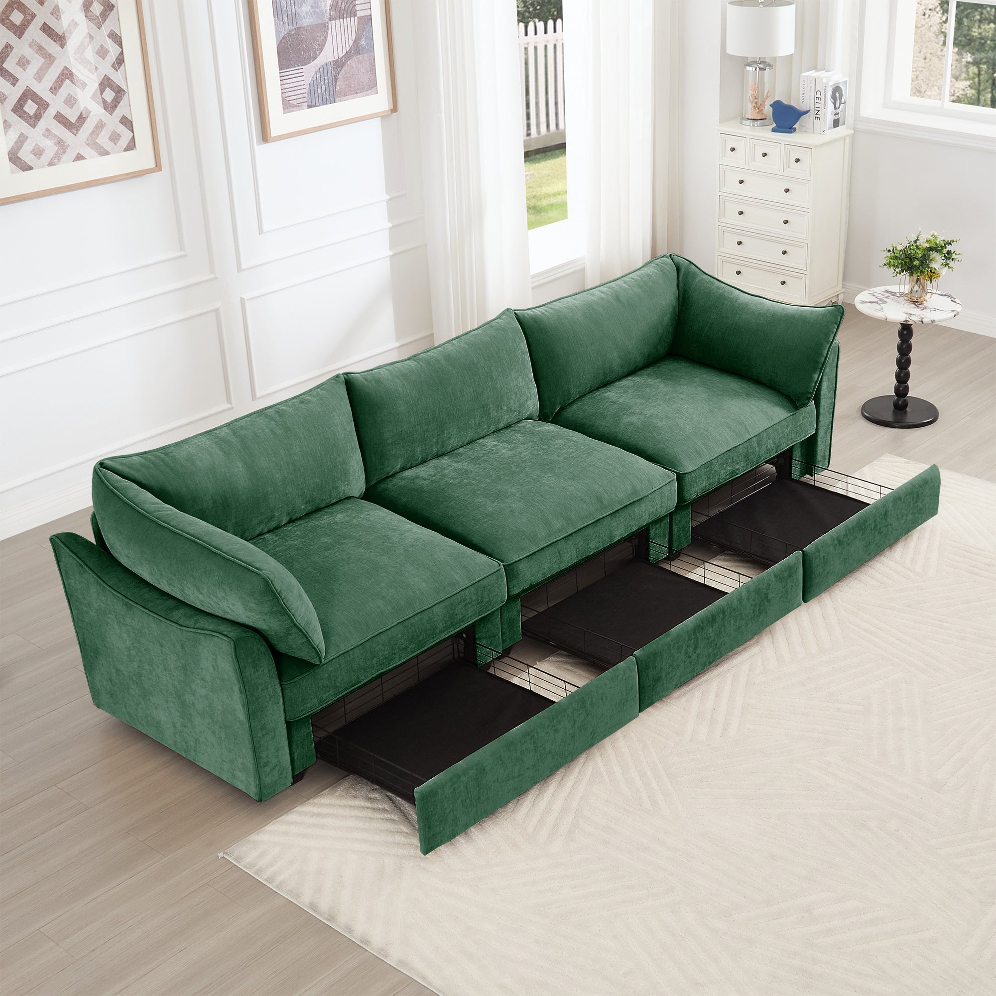 3 Seater Sofa With Storage Pull Out Drawers Under Each Seat