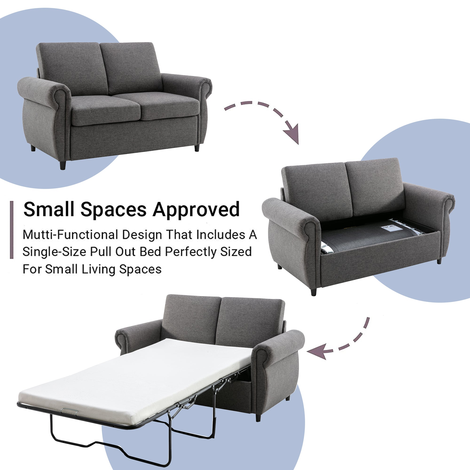 Orisfur Pull Out Sofa Bed Loveseat Sleeper with Memory Mattress
