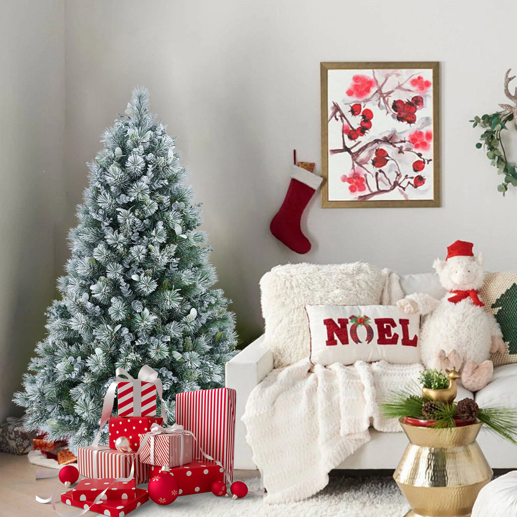 4FT Flocked Christmas Tree with Pine Needles & Eucalyptus Leaves