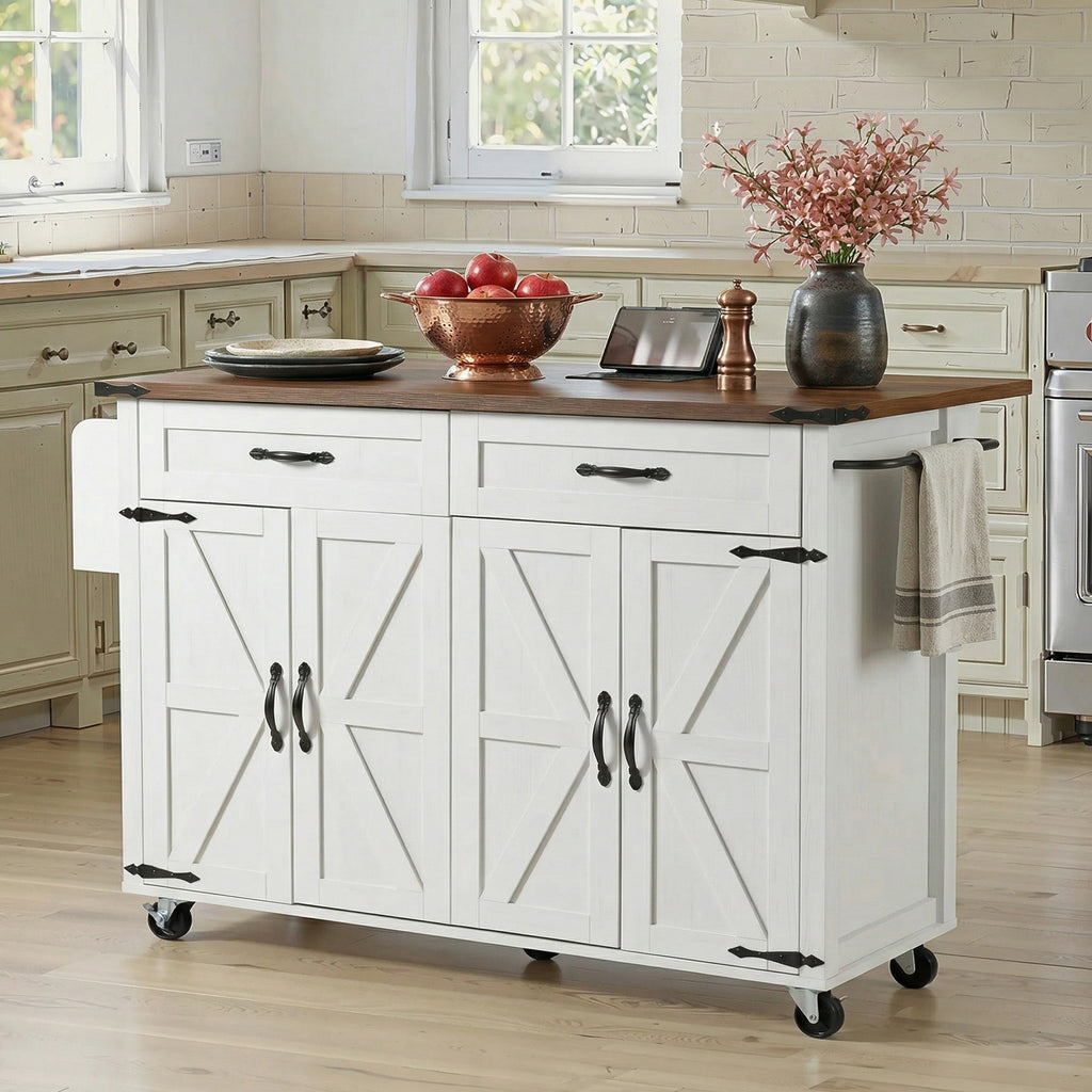 K&K Farmhouse Kitchen Island with Power Outlet