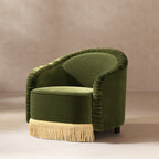 Serena 31.5" Ruched Barrel Back Accent Arm Chair with Bullion Fringe