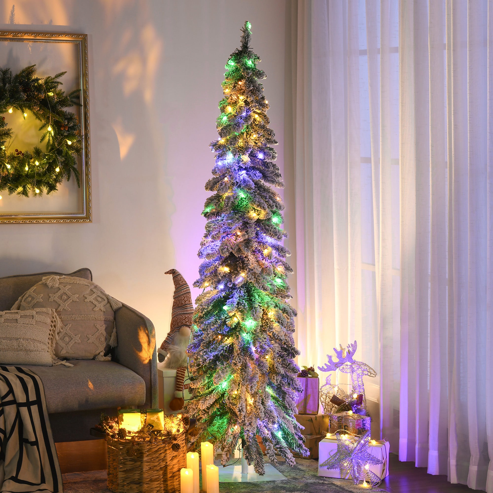HOMCOM 6ft Tall Prelit Pencil Artificial Christmas Tree