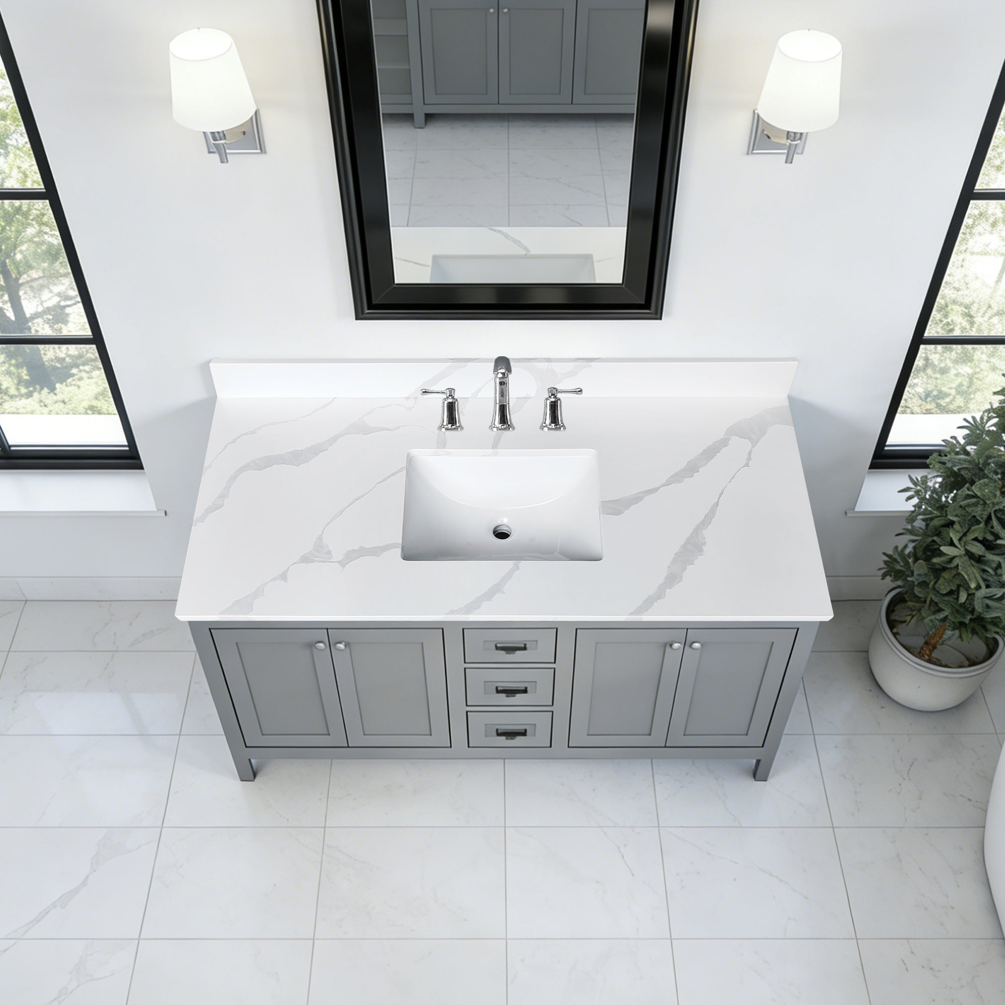 49-Inch Quartz Bathroom Vanity Top with Undermount Sink