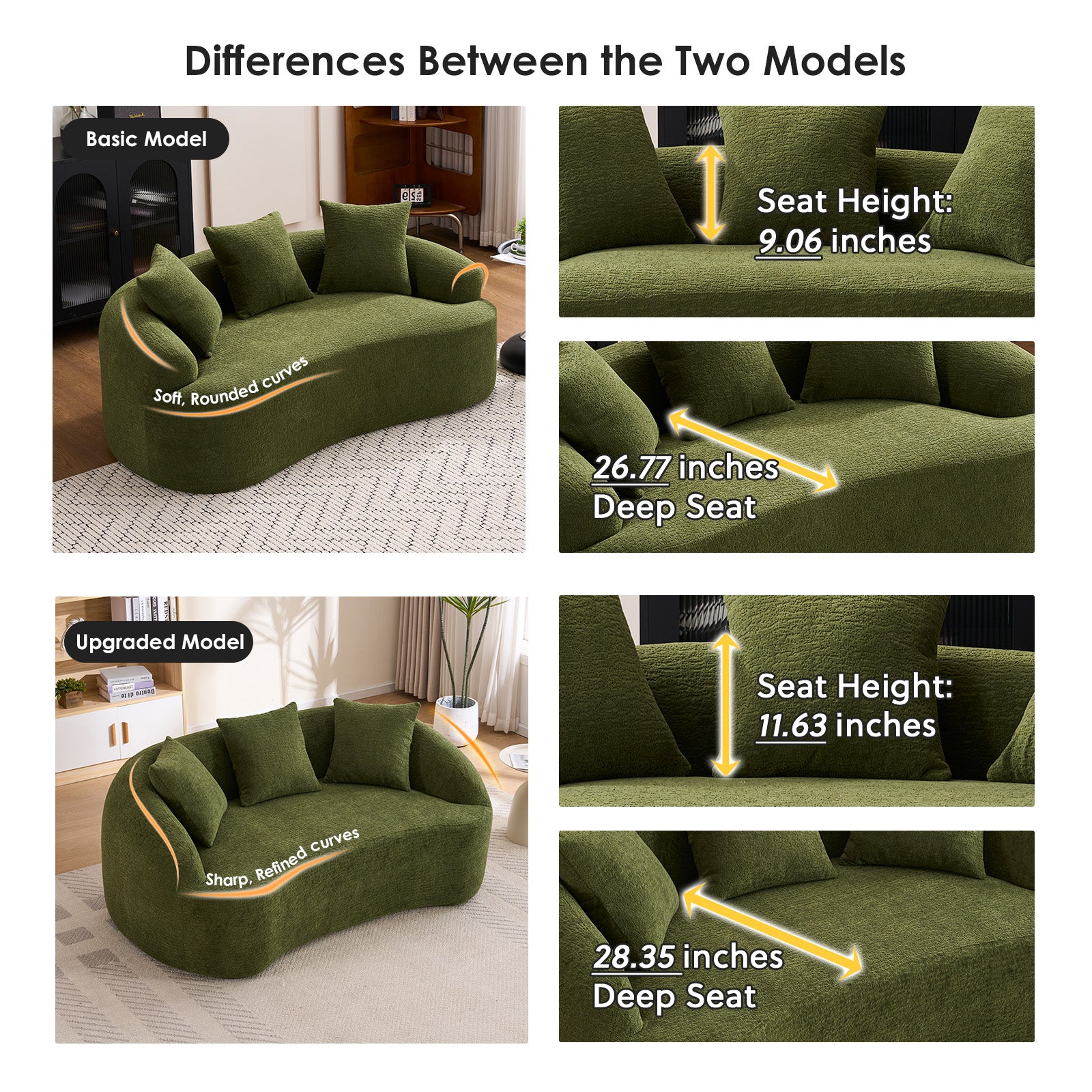 LY-049S Curved Modern Boneless Sofa Loveseat