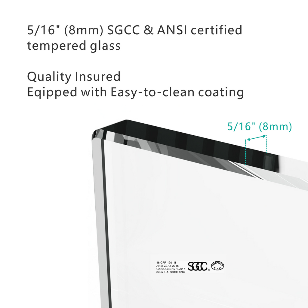 Frameless Sliding Shower Door, 56-60 Inch, 8mm Tempered Glass, Brushed Gold