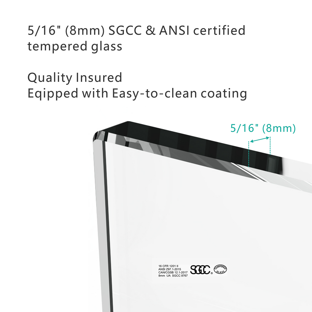 Frameless Sliding Shower Door, 56-60 Inch, 8mm Tempered Glass, Brushed Gold