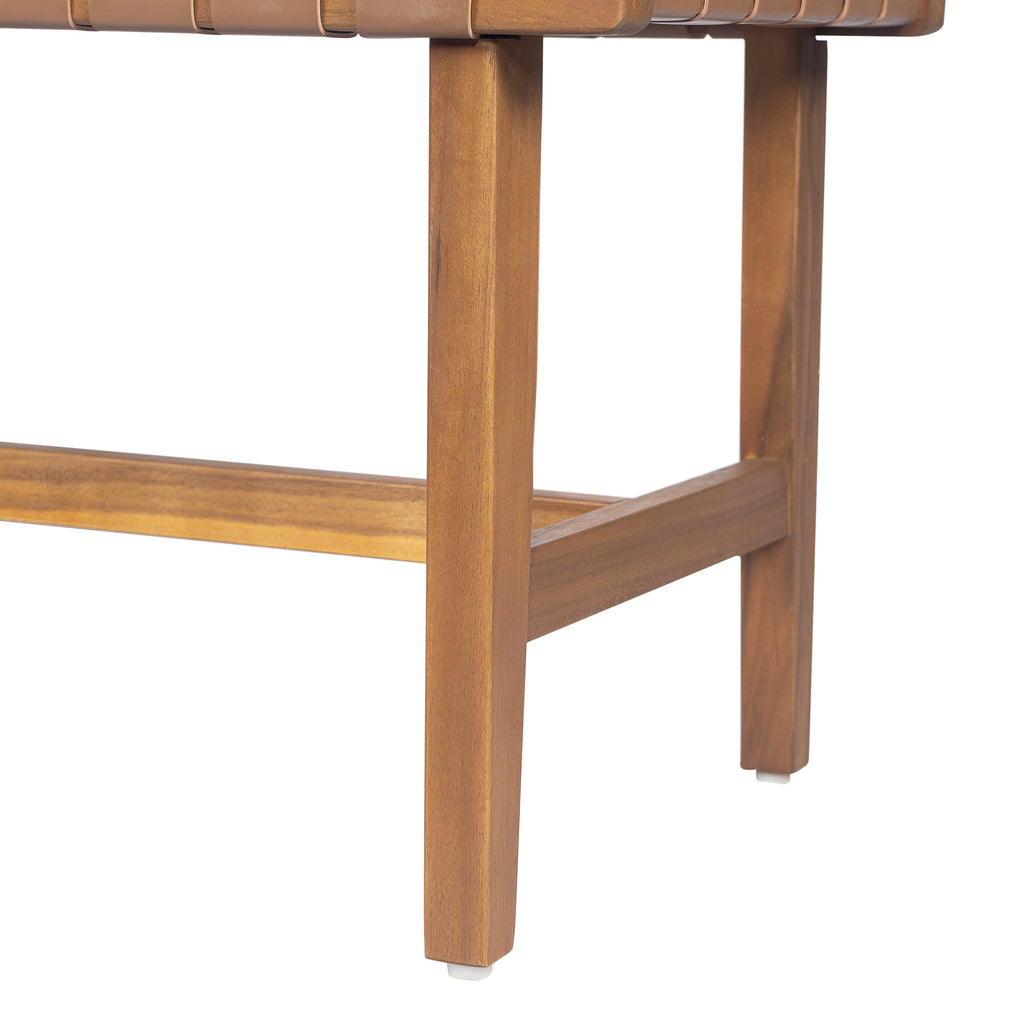 Stylish Acacia Wood Bedroom Bench with Woven PU Leather Seat