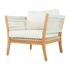 30.3" Outdoor Acacia Wood Patio Chair with Woven Rope Accents