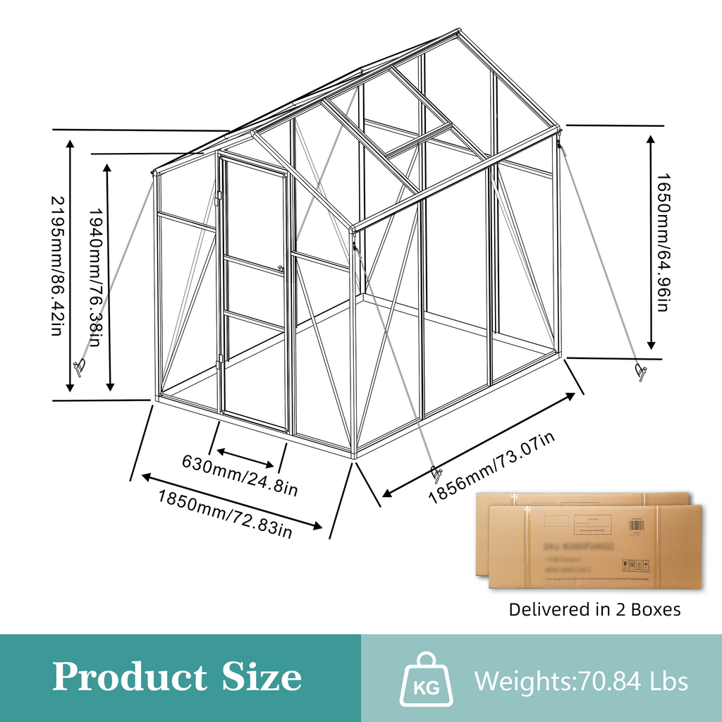 Heavy Duty Aluminum Greenhouse 6x6 FT